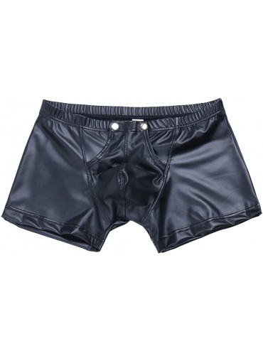 Men's Faux Leather Button Bulge Pouch Boxer Shorts Trunks Underwear ...