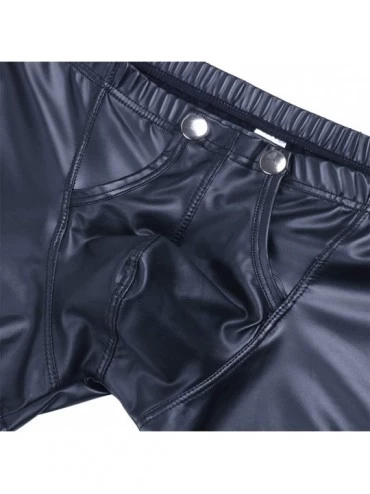 Boxers Men's Faux Leather Button Bulge Pouch Boxer Shorts Trunks Underwear - Black - CB189HNXRCO $15.99