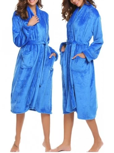 Robes Womens Robe Fleece Pajama Bathrobe Kimono Winter Nightgown Warm Plush Loungewear - C-blue - CO18AHIZDI9 $28.85
