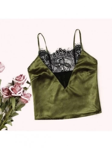 Sets Lingerie Set for Women-Satin Lace V-Neck Camisole Lingerie Bowknot Shorts Set Sleepwear Pajamas Set - Green - CE18ALAETK...