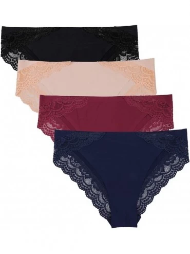 Panties Women's 4 Pack Bikini Panties Lace-Trim Hipster Briefs Underwear - 2assorted - CR196WEZMSH $33.96
