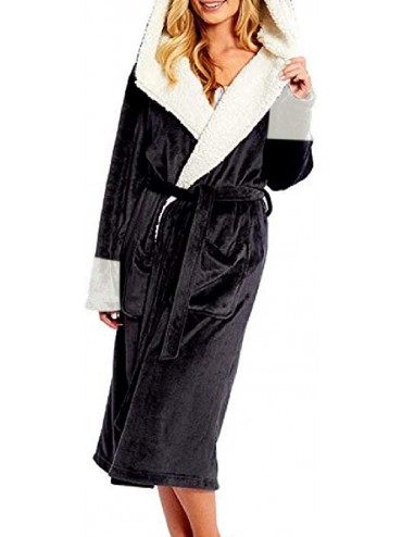 Robes Thicken Belted Sleepwear Fleece Hooded Nightgown Robe Bathrobe - Black - CS199GU42IA $67.85