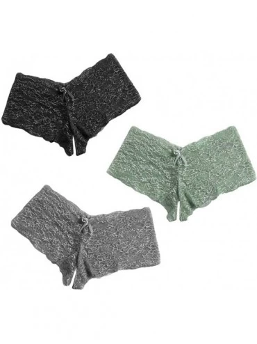 Garters & Garter Belts 3PC Sexy Women Lace Lingerie Plus Size Underwear Open Crotch Bowknot Underwear - Black - CD199LGAOKR $...