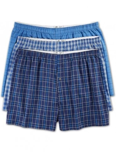 Boxers Big and Tall 3-Pack Plaid Woven Boxers - Blue - CA12GW5NM6H $38.57