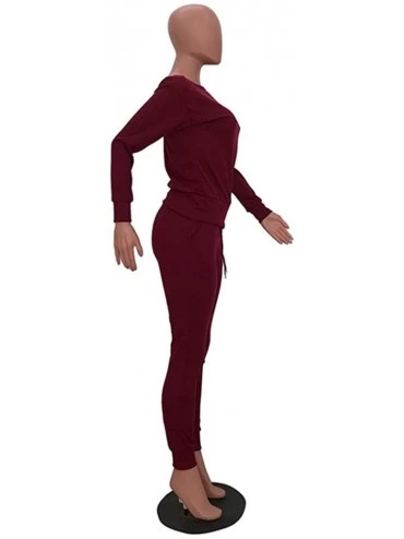 Thermal Underwear Casual Womens Autumn and Winter Trousers Set Long Sleeve Crop Tops + Pants Suit - Wine - CI192SNHYID $24.43