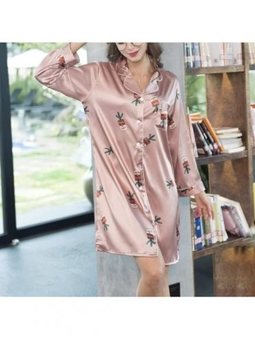 Nightgowns & Sleepshirts Women's Silk Nightgown Satin Luxury Short Pocket Soft Nightshirt Sleeping Dress - Coral - C618TDM7X6...