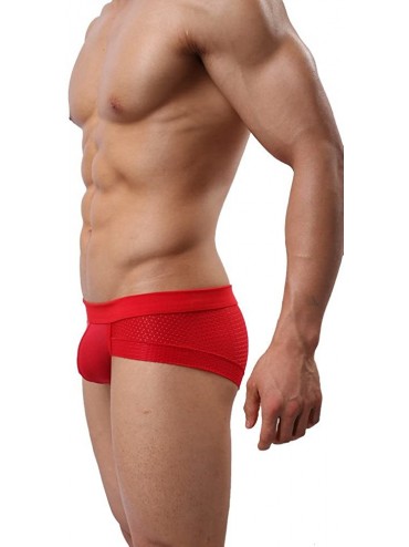 Boxer Briefs Men's Underwear Breathable Hole Mini Boxer Briefs - Red - CP121R7Z48T $22.95