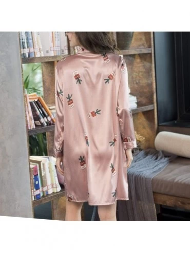 Nightgowns & Sleepshirts Women's Silk Nightgown Satin Luxury Short Pocket Soft Nightshirt Sleeping Dress - Coral - C618TDM7X6...
