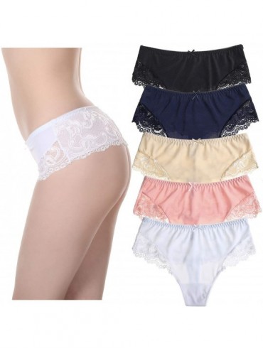 Panties Thongs for Women Sexy Lace Underwear Hipster Seamless Panties Bikini Stretch Thong Panty 5 Pack - Colorsize - CQ193TI...