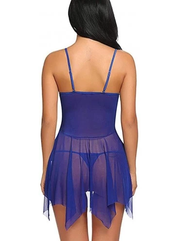 Slips Plus Size Lingerie- Womens Lingerie Flower Lace Lingerie Babydoll V Neck Sling Irregular Sleepwear Strap Chemise - Blue...