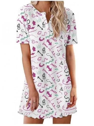 Nightgowns & Sleepshirts Womens Daily Short Dress Floral Print Lips Printed Nightgown - As8 - CJ1900HMZHY $43.18