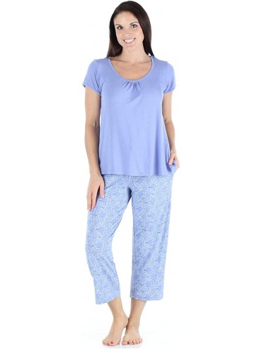 Sets Women's Sleepwear Bamboo Short Sleeve Top and Capri Pajama Set - Bird Trellis - Purple Top - C11940R0DNA $58.30