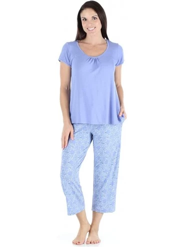 Sets Women's Sleepwear Bamboo Short Sleeve Top and Capri Pajama Set - Bird Trellis - Purple Top - C11940R0DNA $22.27