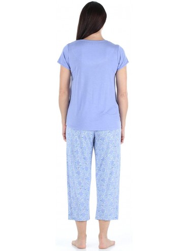 Sets Women's Sleepwear Bamboo Short Sleeve Top and Capri Pajama Set - Bird Trellis - Purple Top - C11940R0DNA $58.30