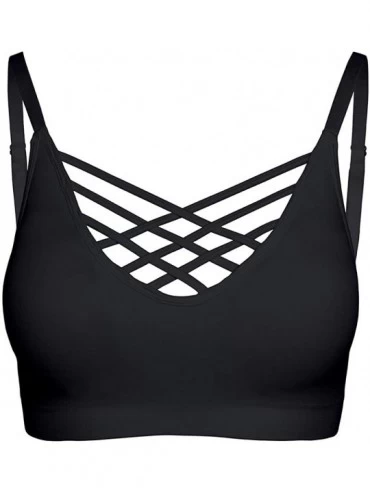 Bras Crisscross Seamless Padded Bralette - Caged Cami Top with Removable Pads Regular to Plus Size - 009_black - C618W4Q7R88 ...