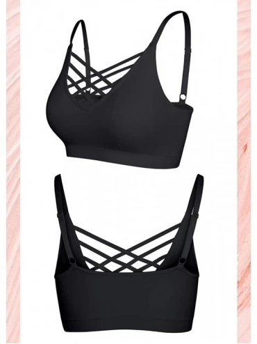 Bras Crisscross Seamless Padded Bralette - Caged Cami Top with Removable Pads Regular to Plus Size - 009_black - C618W4Q7R88 ...