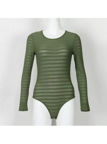 Shapewear Womens Stretchy Long Sleeve Bodysuits Basic Bodycon Jumpsuits Rompers - Army Green - CF18OW7QDHK $18.69