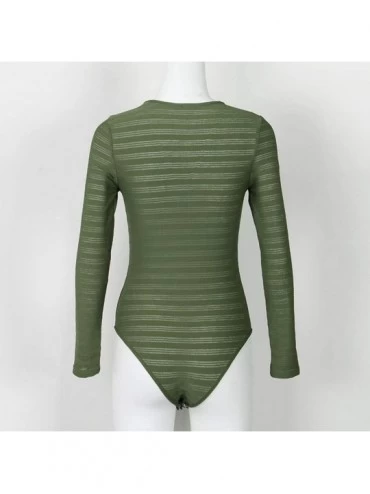 Shapewear Womens Stretchy Long Sleeve Bodysuits Basic Bodycon Jumpsuits Rompers - Army Green - CF18OW7QDHK $18.69