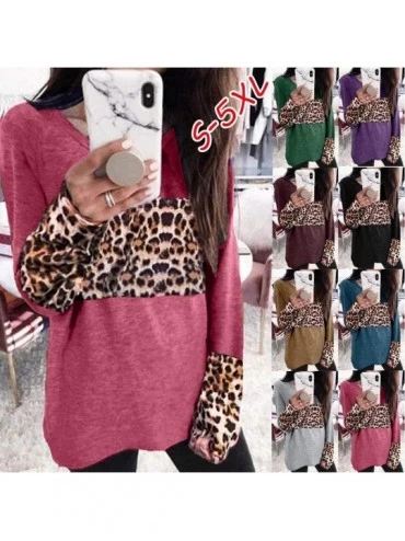 Thermal Underwear Women's Patchwork Casual Loose T-Shirts Tunic Leopard Tops with Thumb Holes - A-hot Pink - C1193ZLA0GN $23.84