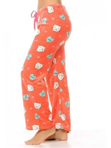 Bottoms Womens Plush Cozy Fabric Pajama Soft Collection - Coral - Cats Love - CR18KLIYIO6 $16.18