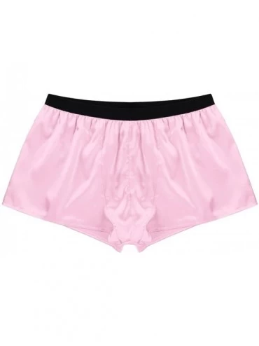 Boxers Men's Lightweight Shiny Stain Shorts Trunks Boxer Briefs Underwear Nightwear - Pink - CJ18GTGX6HD $29.60