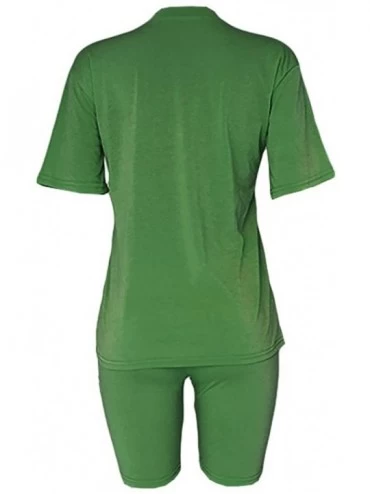 Sets Womens Casual Pajama Set Short Sleeve Top Printed Sleepwear Pjs Shorts Sets 2PCs Nightwear Brains Beauty Booty Green - C...