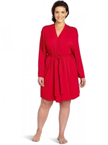 Robes Women's Plus-Size Wrap Robe- Red- 1X - CF119QECZSX $44.44