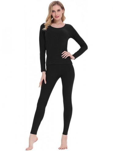 Thermal Underwear Women's Soft Thermal Underwear Long Johns Set Fleece Lined Base Layer Top & Bottom - Fleece-black - C418KC6...