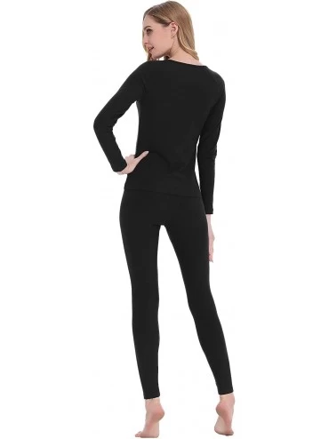 Thermal Underwear Women's Soft Thermal Underwear Long Johns Set Fleece Lined Base Layer Top & Bottom - Fleece-black - C418KC6...