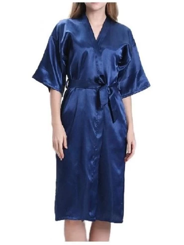 Robes Womens Charmeuse Lounger Lounger Pajama Cover Ups Sleep Robe Blue L - Blue - CO19DCU9723 $32.52
