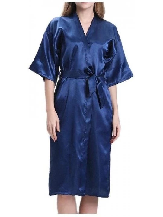 Robes Womens Charmeuse Lounger Lounger Pajama Cover Ups Sleep Robe Blue L - Blue - CO19DCU9723 $32.52