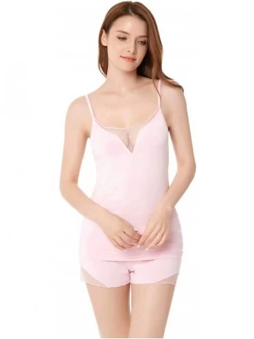 Sets Women's pj Shorts Set Lace Satin Pajamas Set Cami Silky Lingerie pjs Nightwear - 03 Pink - CS19CLTIAOA $19.14