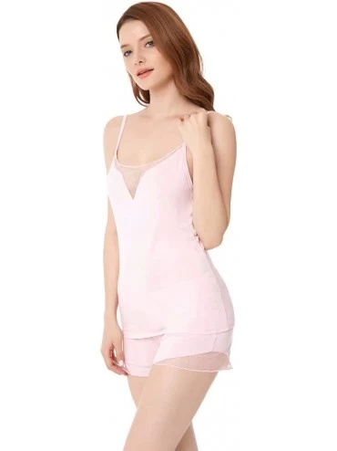 Sets Women's pj Shorts Set Lace Satin Pajamas Set Cami Silky Lingerie pjs Nightwear - 03 Pink - CS19CLTIAOA $19.14