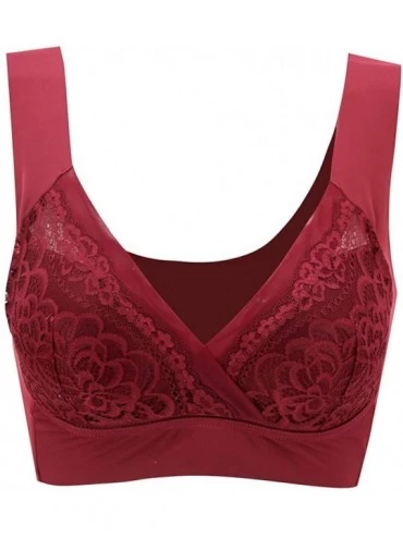 Bustiers & Corsets Sexy Underwear Women's Sexy Air Permeable Extra Support Wirefree Lace Bra - Red - CT18Y067KED $19.48