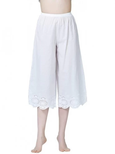 Slips Vintage Cotton Pettipants Culotte Slip Cropped Sleepwear Pants with Lace Edge in Ivory Maxi - Ivory - CM19D8L9YR7 $49.09