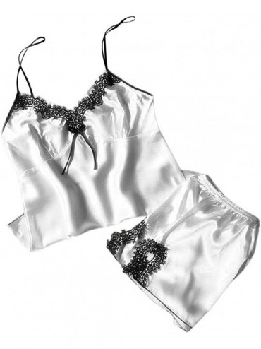 Nightgowns & Sleepshirts Lingerie for Women Ladies Sleepwear Sleeveless Strap Nightwear Lace Trim Satin Cami Pajama Sets - Wh...