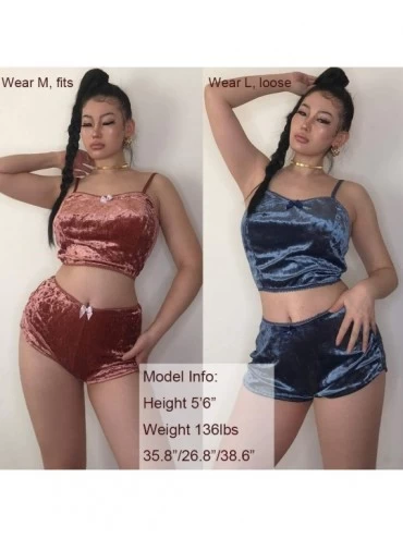Sets Womens Sexy Velvet 2 Pieces Romper Outfit - Spaghetti Strap Crop Top Camisole and Shorts Bottom Sleepwear Pajama Set - R...