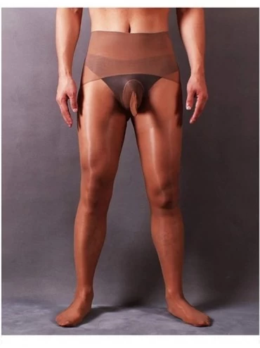 Boxer Briefs Men's 8D Oil Shiny Glossy Seamless Pantyhose with Sheath Stockings Tights - Coffee(sheath Open) - CG198UH5M36 $1...