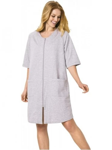Robes Women's Plus Size Short French Terry Zip-Front Robe - Heather Grey (0761) - CM1906X39G3 $26.69