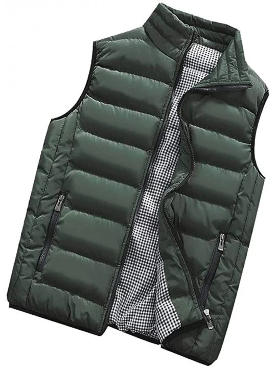 Briefs Men's Autumn Winter Full Zip Lightweight Water-Resistant Packable Puffer Vest - Army Green - CC1954ULQUT $26.19