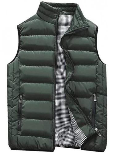 Briefs Men's Autumn Winter Full Zip Lightweight Water-Resistant Packable Puffer Vest - Army Green - CC1954ULQUT $26.19