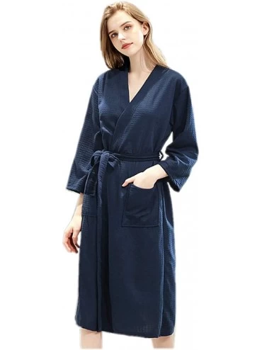 Robes Women's Robes Kimono Ladies Waffle Weave Soft Nightwear Lightweight Bathrobe - Navy - CG199NI6RE4 $17.60