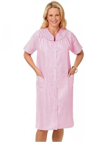 Nightgowns & Sleepshirts Seersucker House Coat and House Dress Duster - Pink - CO12C0SD8SR $16.24
