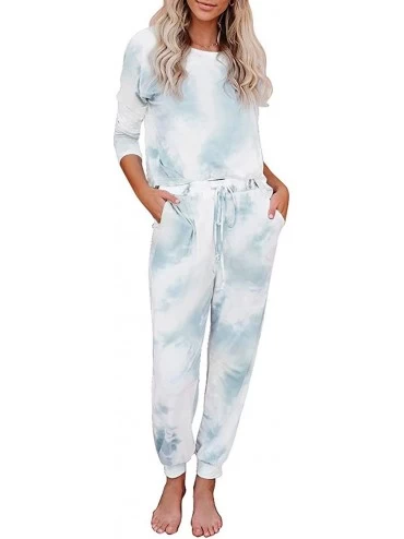 Sets Womens Tie Dye Printed Pajamas Set Short/Long Sleeve Tops and Pants Joggers PJ Set Loungewear Sleepwear Light Green - C2...