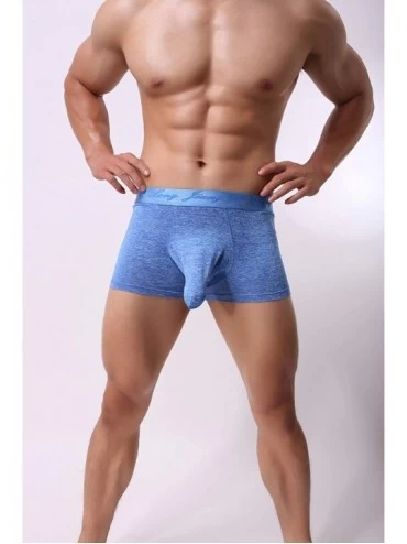 Boxer Briefs Men's Sexy Separate Pouch Boxer Brief Underwear Sleeve Prevent Friction - Blue - C218K0XQLSK $12.74