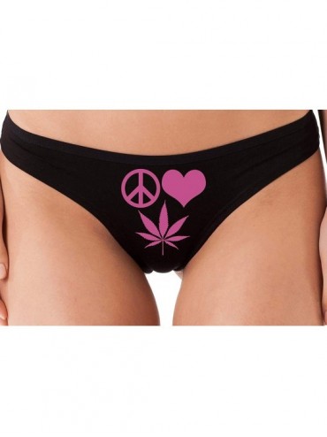 Panties Peace Love Pot Rave Festival wear Stoner Weed Black Thong hot - Raspberry - CW18LSWW248 $31.16
