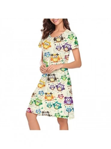Tops Women's Short Sleeve Nightshirts Night Owl Bird Pattern Cartoon Sleepshirts Dress Tee - Cartoon Cute Owl-1 - C8199IHKIAO...