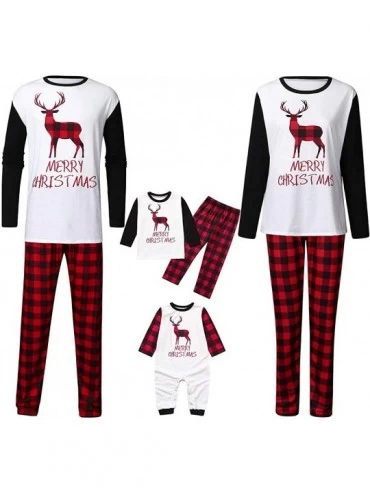 Sleep Sets Christmas Matching Family Pajamas Set- Dads Plaid Deer Printed Xmas Family Nightclothes White - CK18ZGC4ZZ4 $47.97