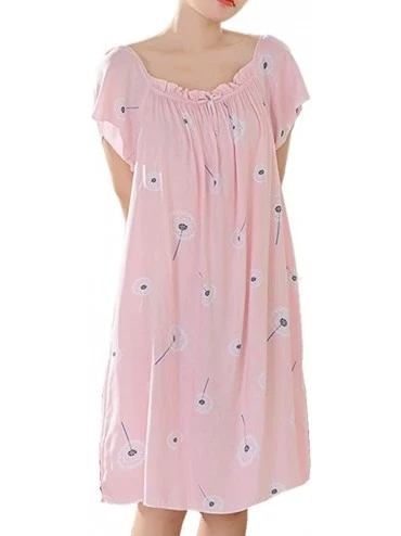 Nightgowns & Sleepshirts Womens Nightgown Cute Short Sleeve Printed Cotton Sleep Tee Nightshirt - Pink Dandelion - CW18SGGIUT...