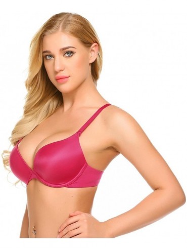 Bras Bras for Women Underwire Push up T-Shirt Bra Perfectly Fit Padded Bras 32A-38DD - Rosered - CN18KC9ESW6 $37.00